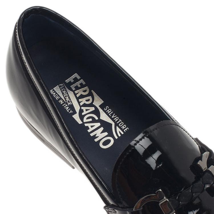 Pre Owned Salvatore Ferragamo Black Patent Gancino Bit Loafers Size 42.5