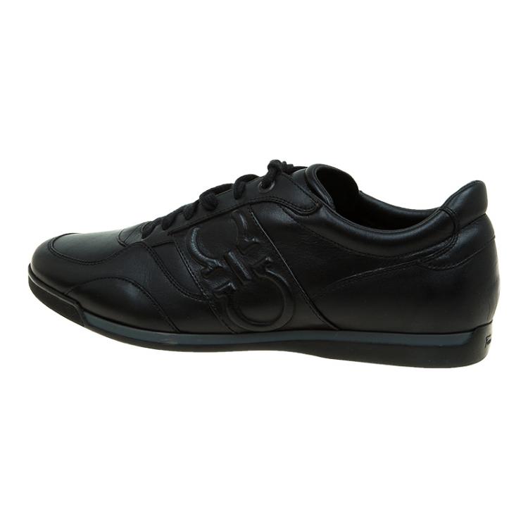 Pre Owned Salvatore Ferragamo Black Leather Sneakers Size 44