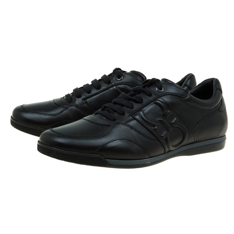 Pre Owned Salvatore Ferragamo Black Leather Sneakers Size 44