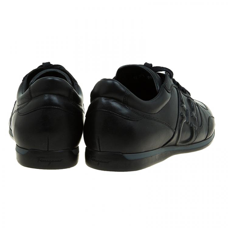 Pre Owned Salvatore Ferragamo Black Leather Sneakers Size 44
