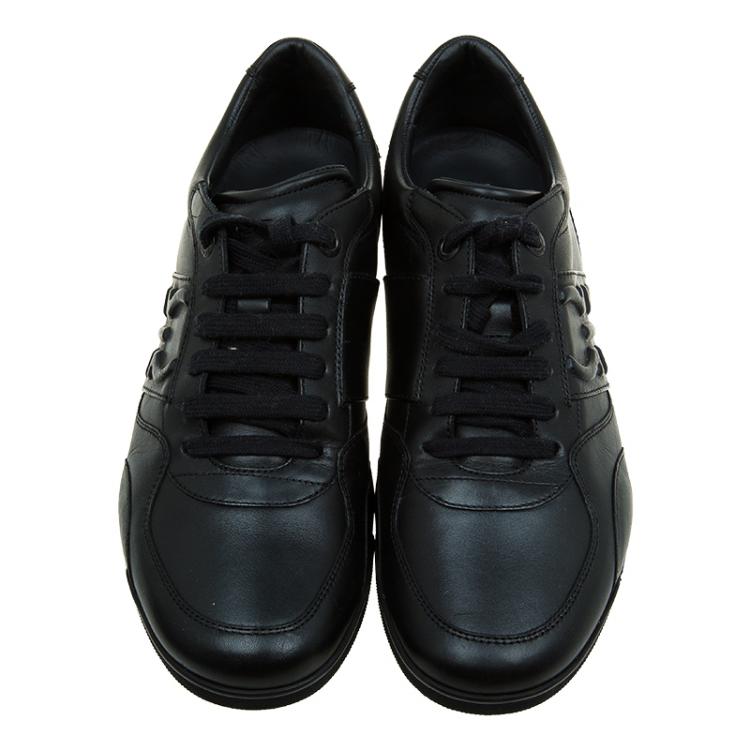 Pre Owned Salvatore Ferragamo Black Leather Sneakers Size 44