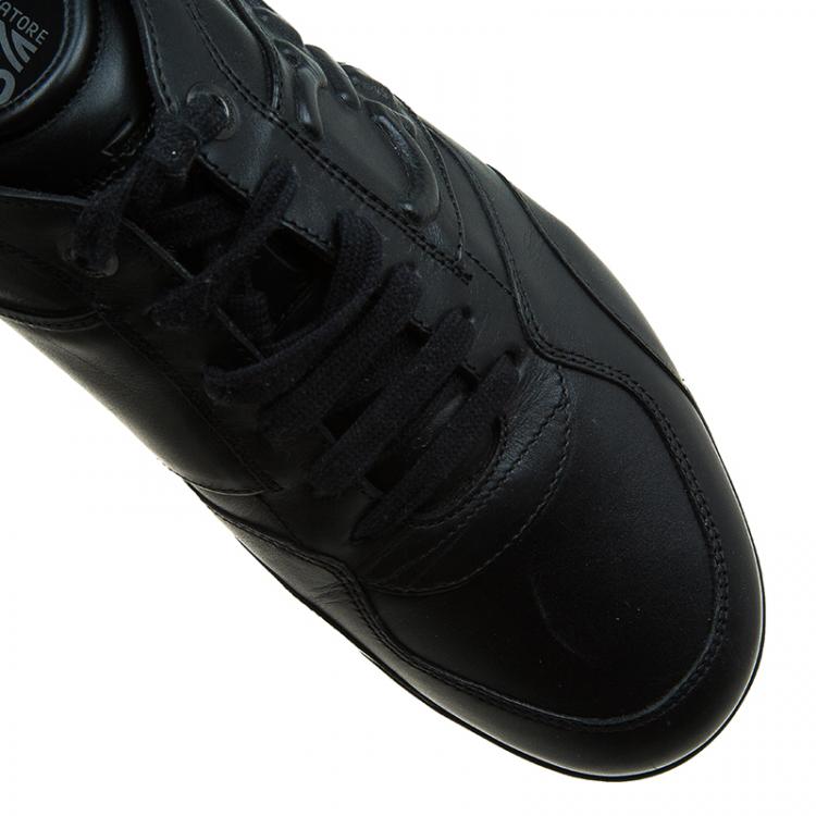 Pre Owned Salvatore Ferragamo Black Leather Sneakers Size 44