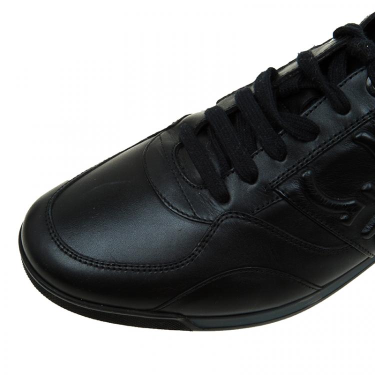Pre Owned Salvatore Ferragamo Black Leather Sneakers Size 44