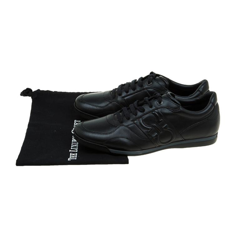 Pre Owned Salvatore Ferragamo Black Leather Sneakers Size 44