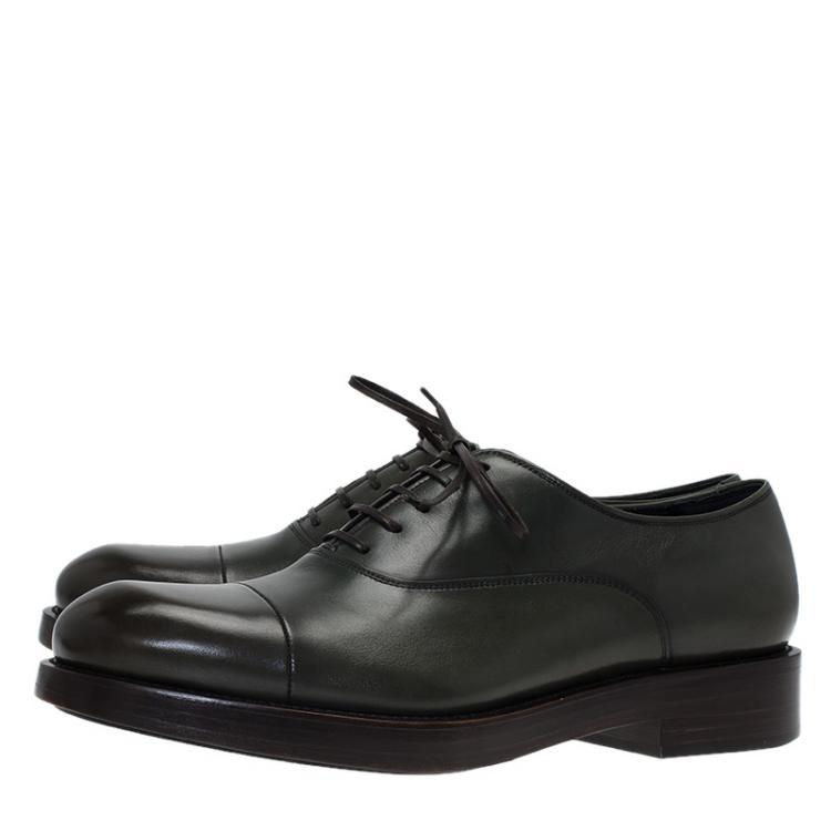 Pre Owned Salvatore Ferragamo Olive Leather Pride Oxfords Size 40.5