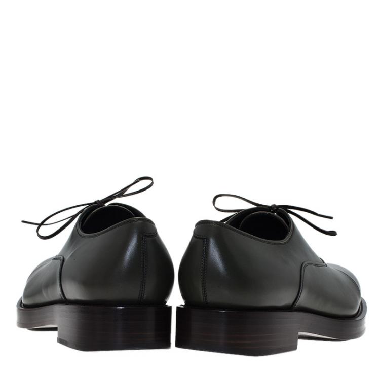 Pre Owned Salvatore Ferragamo Olive Leather Pride Oxfords Size 40.5