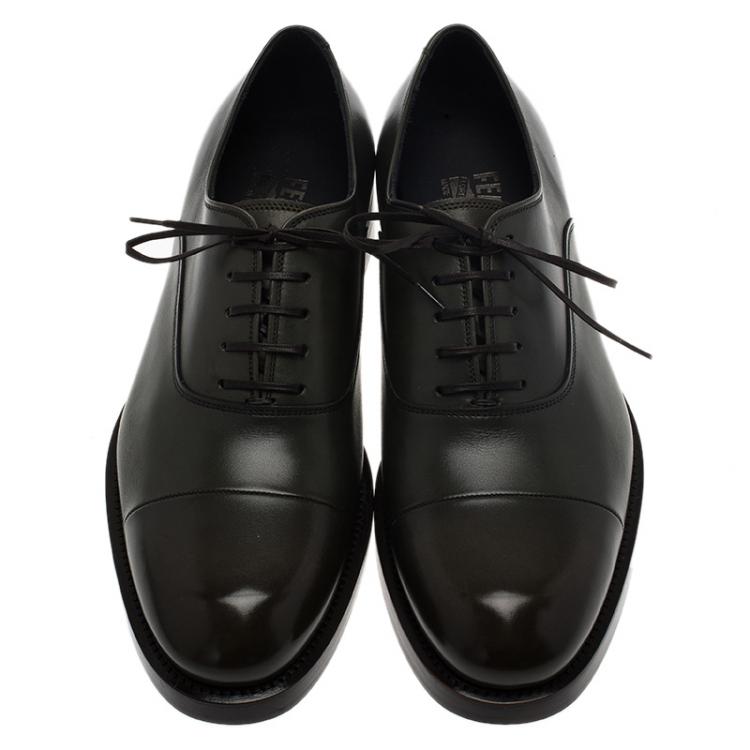 Pre Owned Salvatore Ferragamo Olive Leather Pride Oxfords Size 40.5
