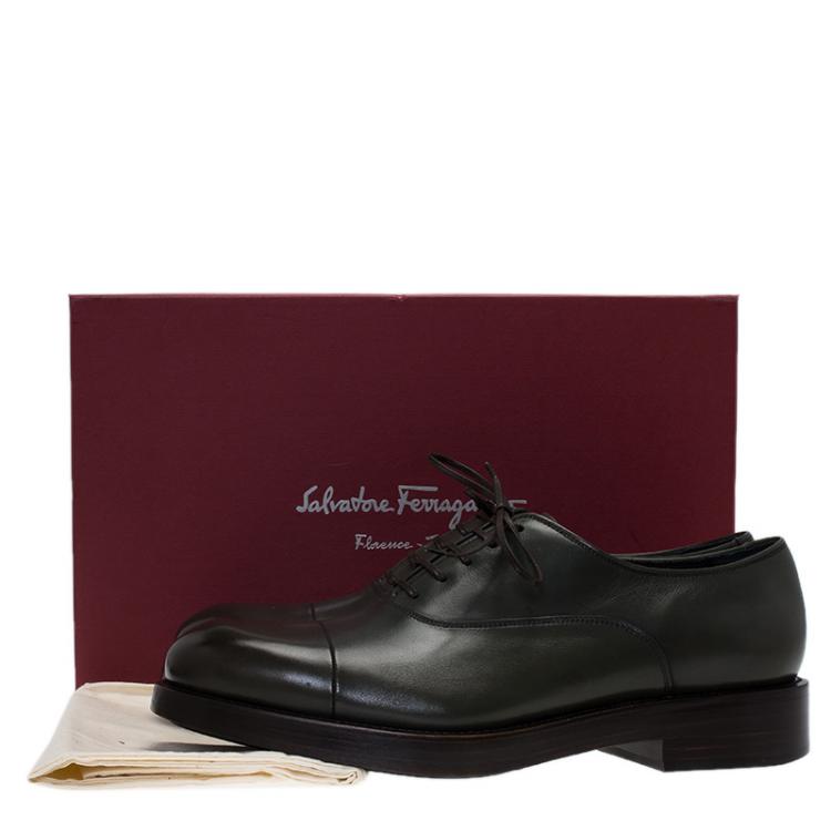 Pre Owned Salvatore Ferragamo Olive Leather Pride Oxfords Size 40.5