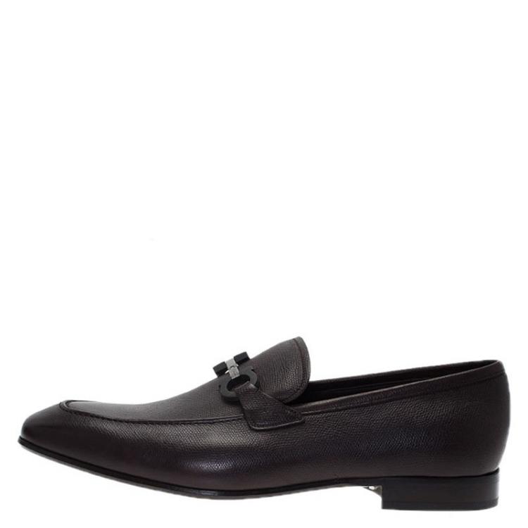مملوكة مسبقًا Salvatore Ferragamo Brown Leather Manfredi Gancio Bit Loafers Size 44.5