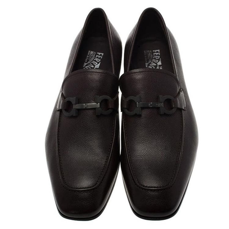 مملوكة مسبقًا Salvatore Ferragamo Brown Leather Manfredi Gancio Bit Loafers Size 44.5
