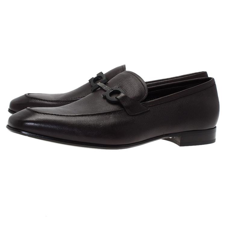 مملوكة مسبقًا Salvatore Ferragamo Brown Leather Manfredi Gancio Bit Loafers Size 44.5