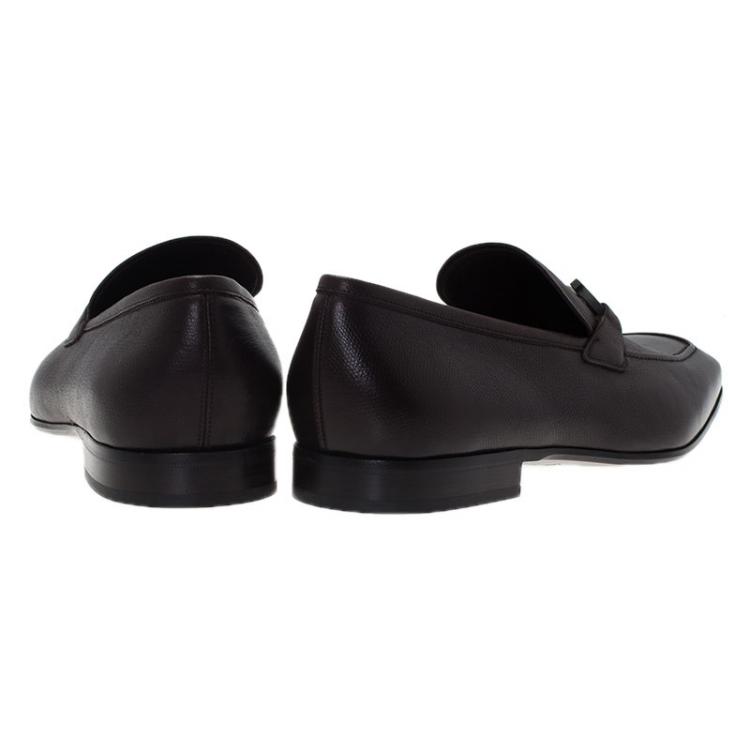 مملوكة مسبقًا Salvatore Ferragamo Brown Leather Manfredi Gancio Bit Loafers Size 44.5