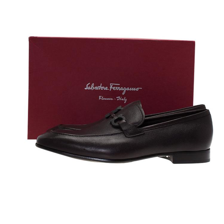 مملوكة مسبقًا Salvatore Ferragamo Brown Leather Manfredi Gancio Bit Loafers Size 44.5