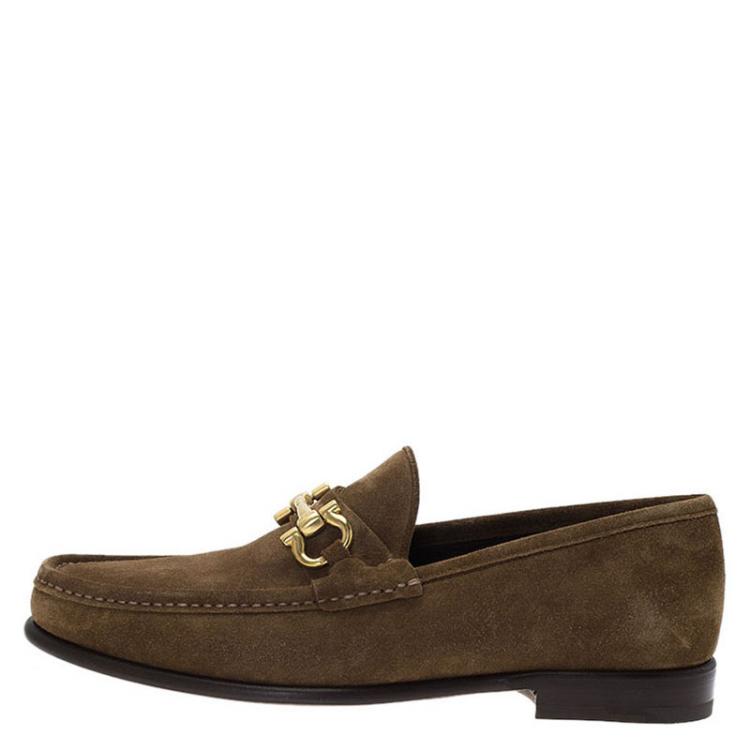 Pre Owned Salvatore Ferragamo Brown Suede Gancio Bit Loafers Size 41.5