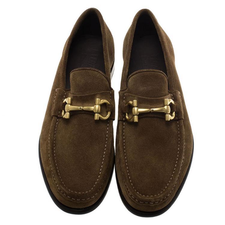 Pre Owned Salvatore Ferragamo Brown Suede Gancio Bit Loafers Size 41.5