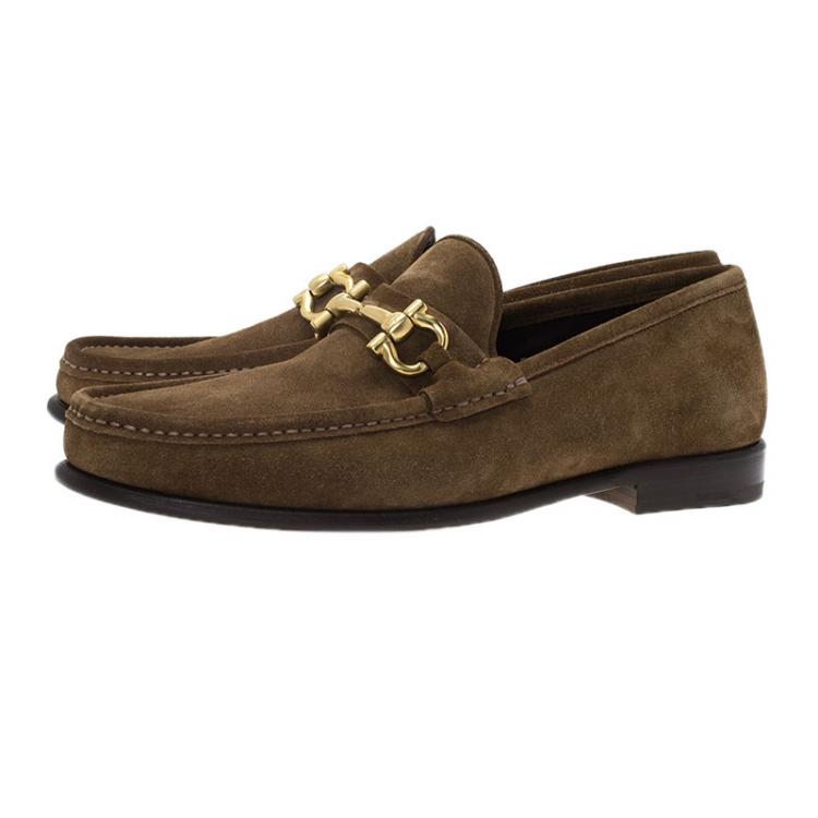 Pre Owned Salvatore Ferragamo Brown Suede Gancio Bit Loafers Size 41.5