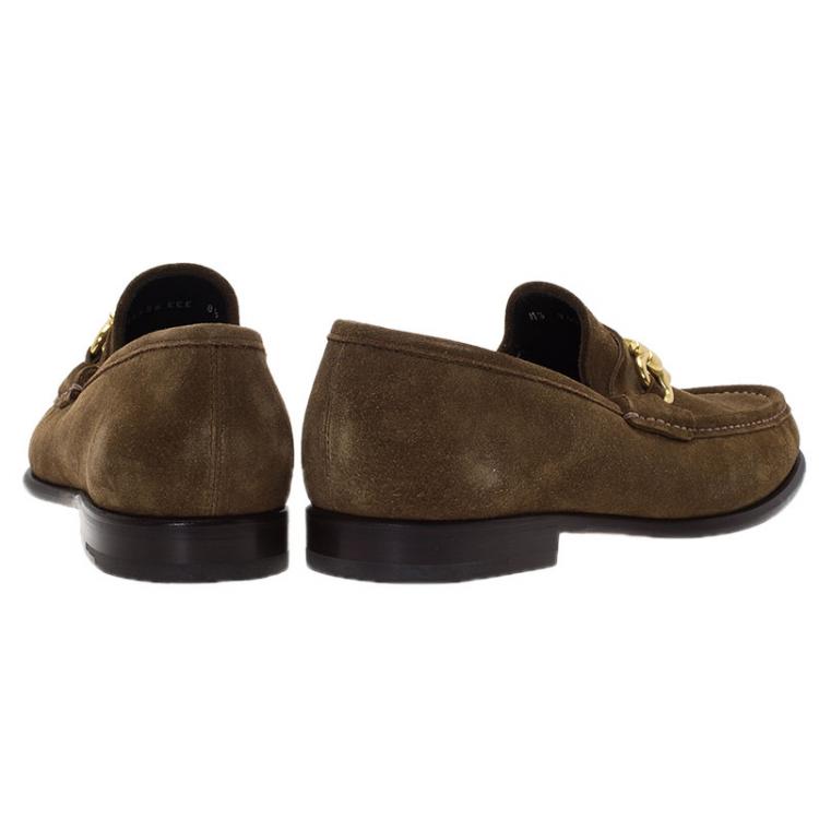Pre Owned Salvatore Ferragamo Brown Suede Gancio Bit Loafers Size 41.5