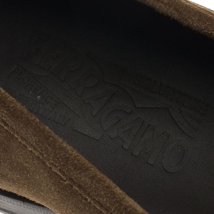 Pre Owned Salvatore Ferragamo Brown Suede Gancio Bit Loafers Size 41.5
