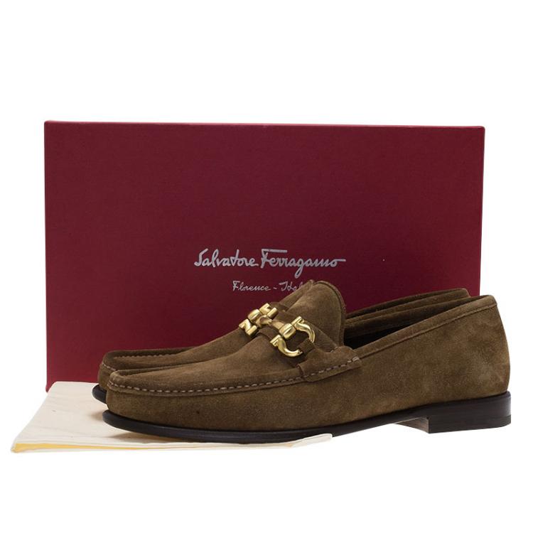 Pre Owned Salvatore Ferragamo Brown Suede Gancio Bit Loafers Size 41.5