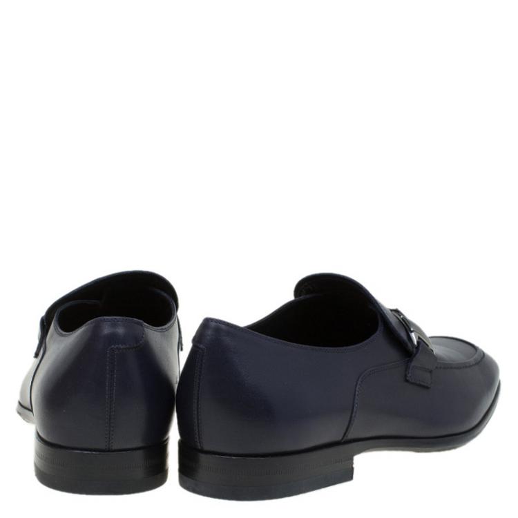 Pre Owned Salvatore Ferragamo Navy Blue Leather Mattia Loafers Size 41
