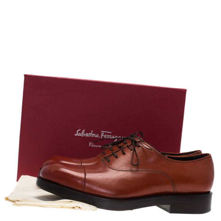 Pre Owned Salvatore Ferragamo Brown Leather Pride Oxfords Size 42.5