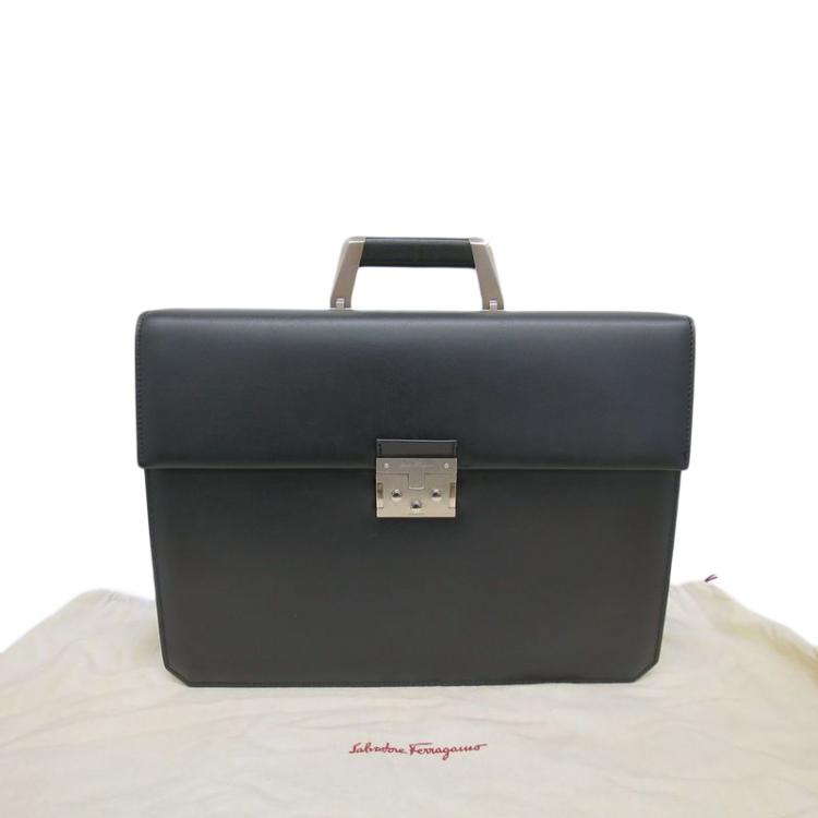 Pre Owned Salvatore Ferragamo Black Leather Briefcase