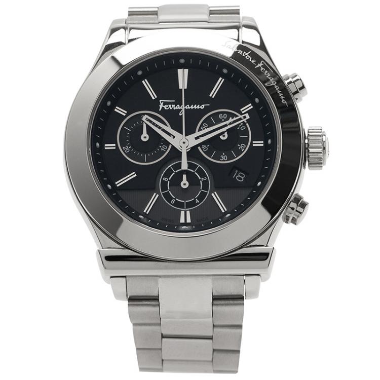 Pre Owned Salvatore Ferragamo Black Stainless Steel 1898 Men's Wristwatch 42MM