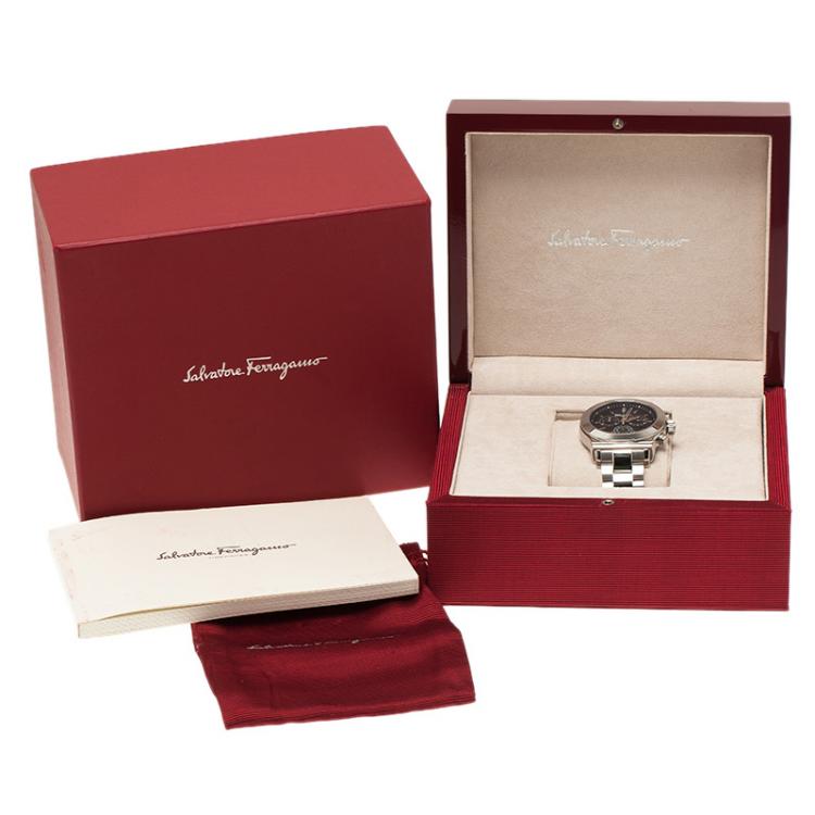 Pre Owned Salvatore Ferragamo Black Stainless Steel 1898 Men's Wristwatch 42MM