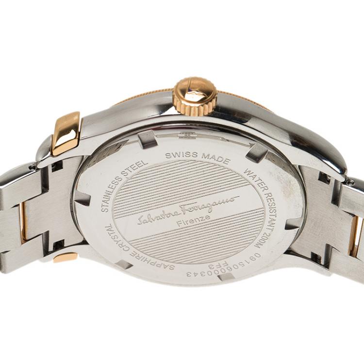 Pre Owned Salvatore Ferragamo Green Gold-Plated Stainless Steel 1898 Sport Men's Wristwatch 43MM