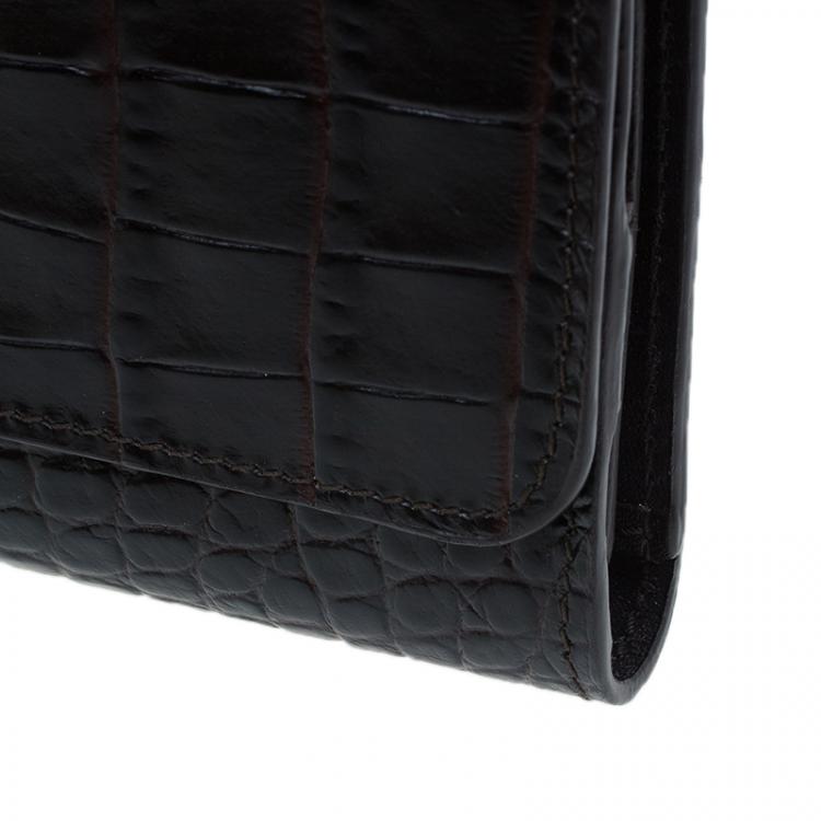 Pre Owned Symthson Dark Brown Croc Leather iPhone Wallet