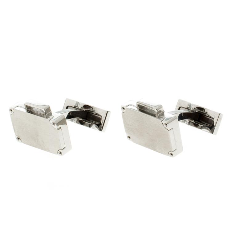 Pre Owned S.T. Dupont Suitcase Brush Decor Silver Tone Classic Men's Cufflinks