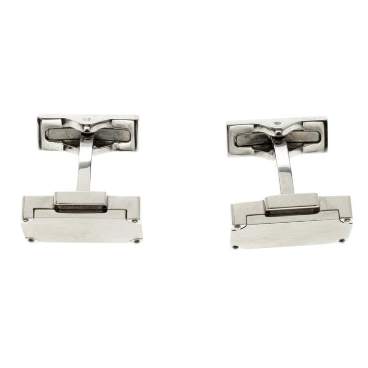 Pre Owned S.T. Dupont Suitcase Brush Decor Silver Tone Classic Men's Cufflinks