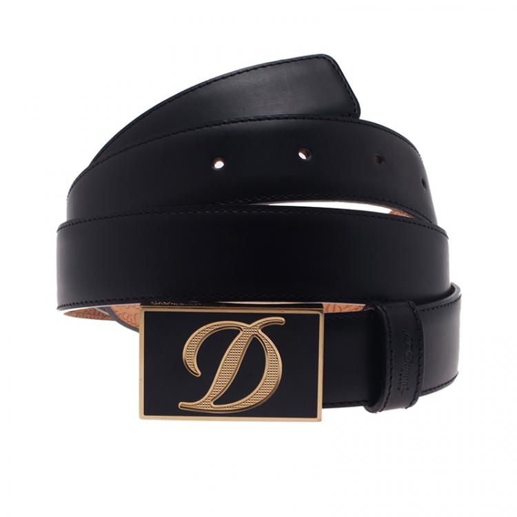 Pre Owned S.T. Dupont Black Leather Buckle Belt 110 CM 