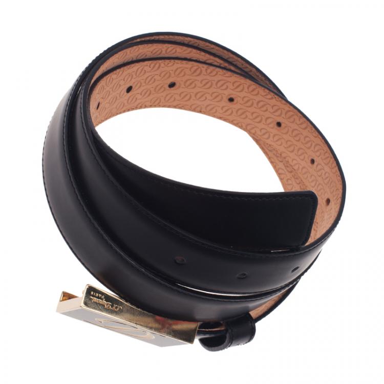 Pre Owned S.T. Dupont Black Leather Buckle Belt 110 CM 