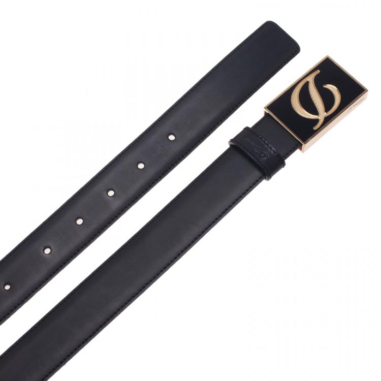 Pre Owned S.T. Dupont Black Leather Buckle Belt 110 CM 