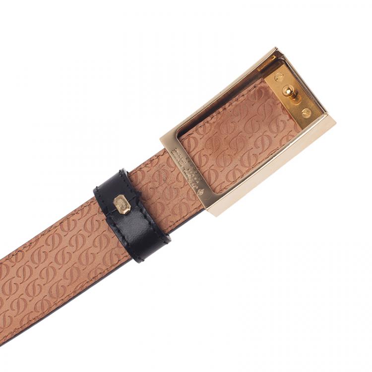 Pre Owned S.T. Dupont Black Leather Buckle Belt 110 CM 