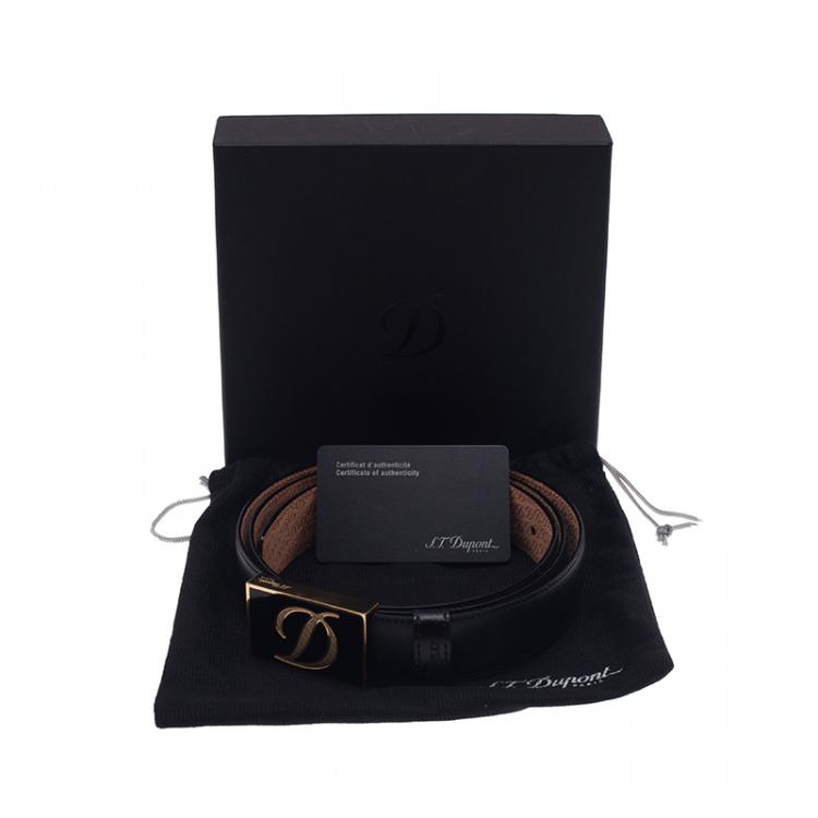 Pre Owned S.T. Dupont Black Leather Buckle Belt 110 CM 