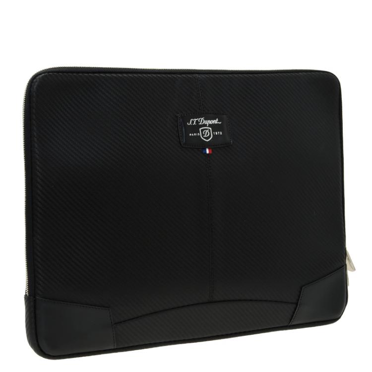 Pre Owned S.T. Dupont Black Leather Carbone Laptop Case 