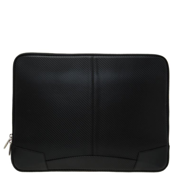 Pre Owned S.T. Dupont Black Leather Carbone Laptop Case 