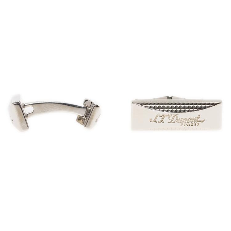Pre Owned S.T. Dupont Logo Rectangular Diamond Head Palladium Plated Men's Cufflinks
