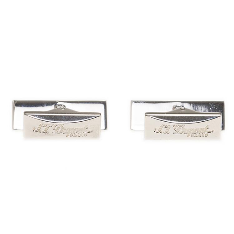 Pre Owned S.T. Dupont Logo Rectangular Diamond Head Palladium Plated Men's Cufflinks