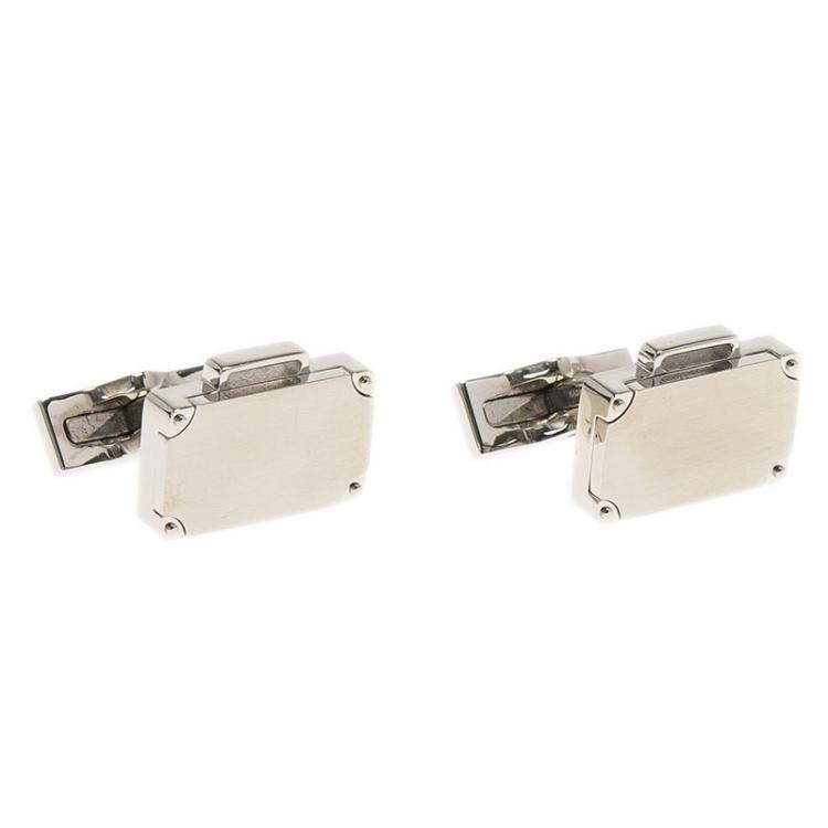 مملوكة مسبقًا S.T. Dupont Suitcase Brush Decor Silver Tone Classic Men's Cufflinks