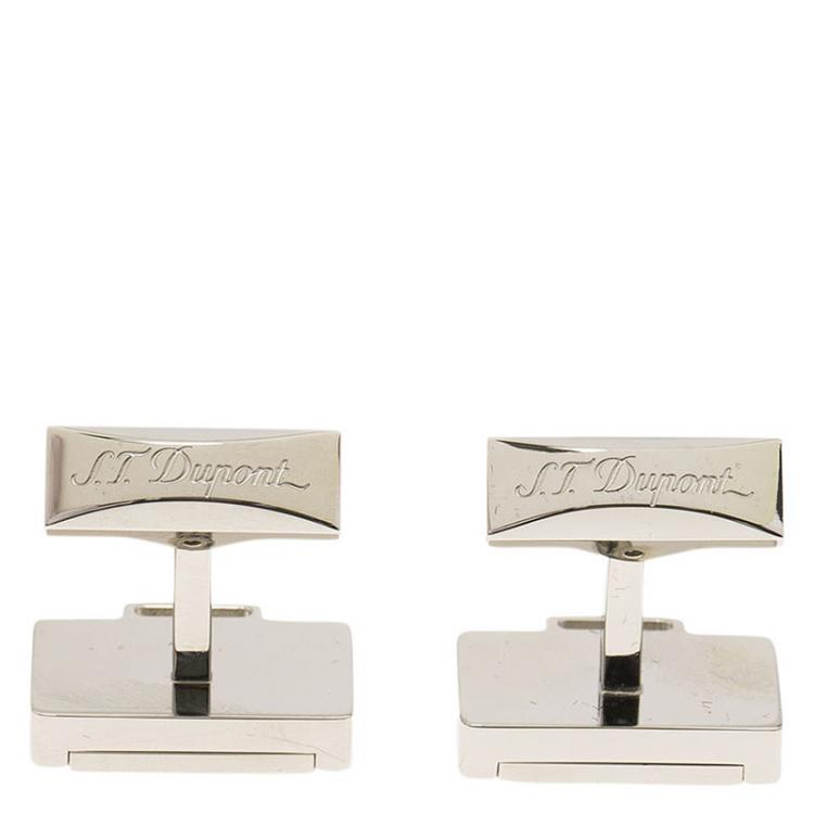 مملوكة مسبقًا S.T. Dupont Suitcase Brush Decor Silver Tone Classic Men's Cufflinks
