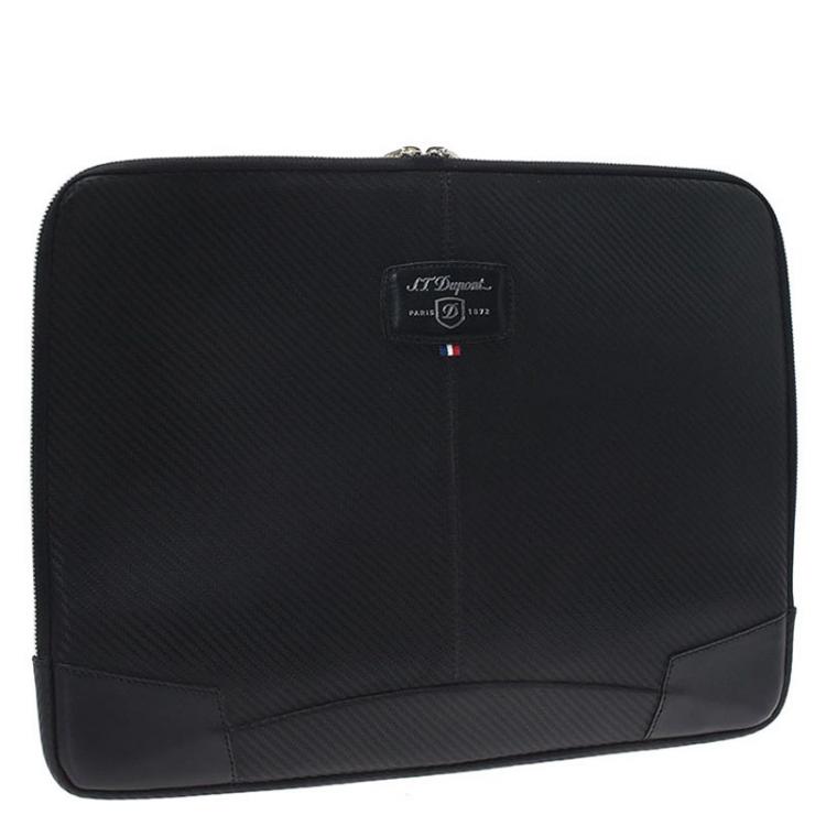 Pre Owned S.T. Dupont Black Leather Carbone Laptop Case