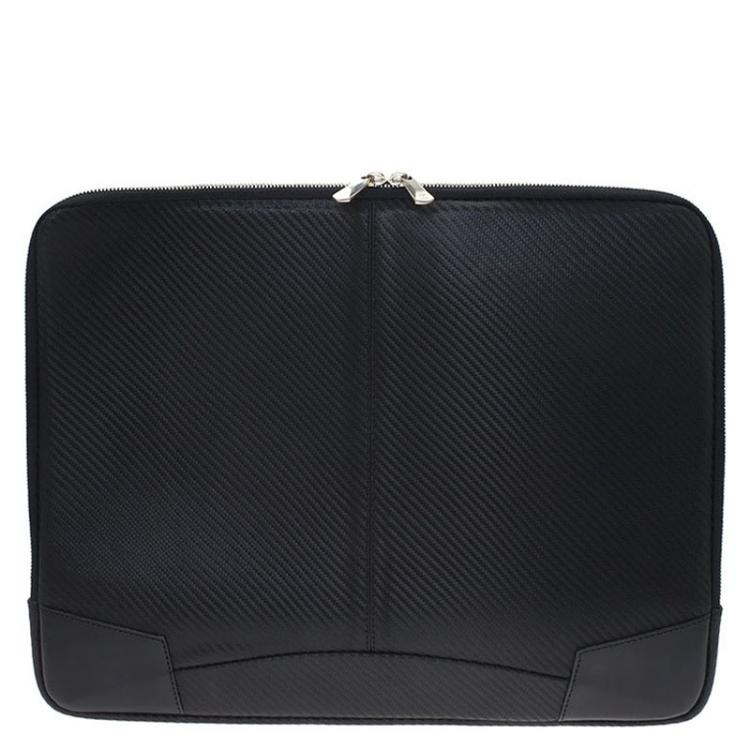 Pre Owned S.T. Dupont Black Leather Carbone Laptop Case