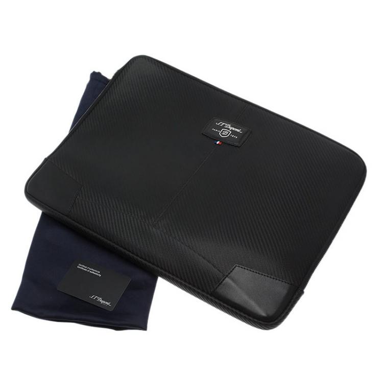 Pre Owned S.T. Dupont Black Leather Carbone Laptop Case