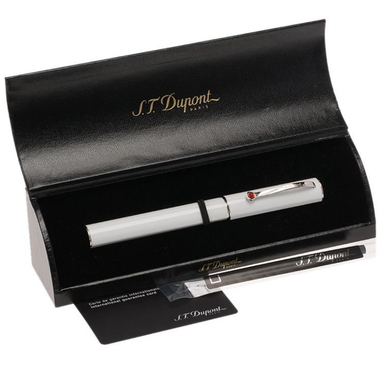 Pre Owned S.T. Dupont Mon Dupont Karl Lagerfeld White Lacquer Palladium Finish Rollerball Pen