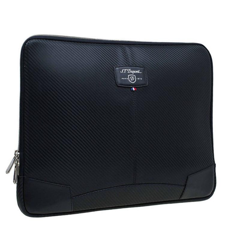 مملوكة مسبقًا S.T. Dupont Black Leather Carbone Laptop Case