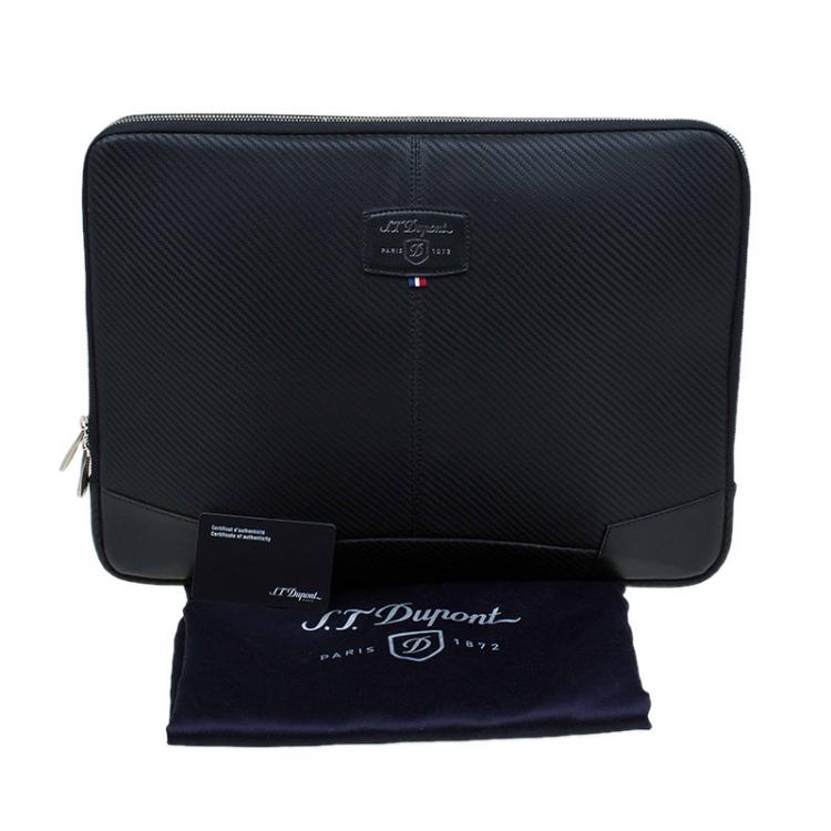 مملوكة مسبقًا S.T. Dupont Black Leather Carbone Laptop Case