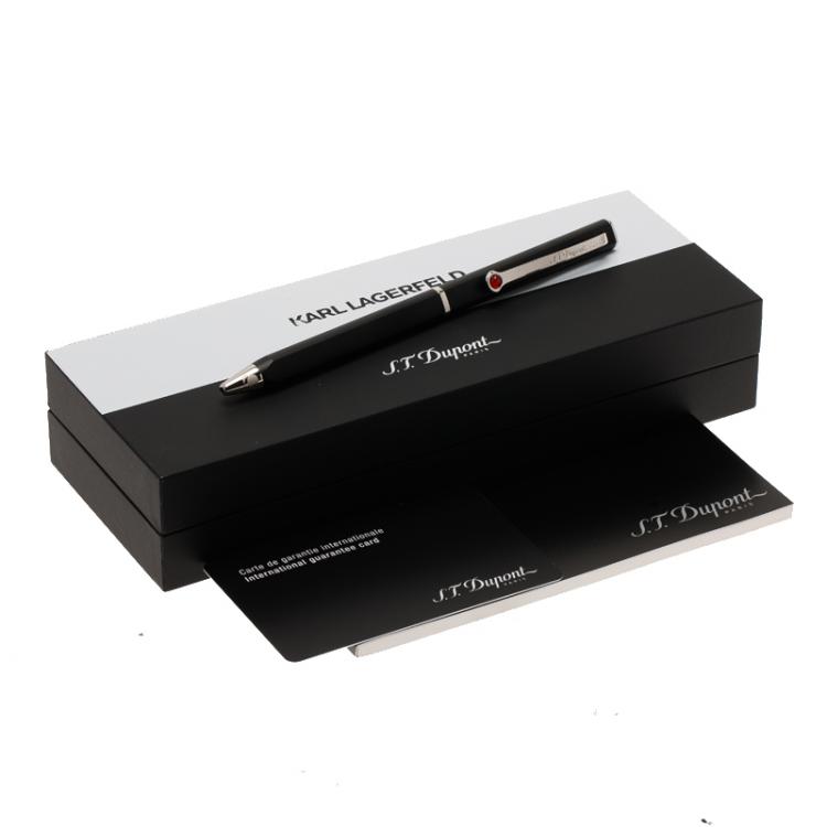 Pre Owned S.T. Dupont Karl Lagerfeld Edition Palladium Finish Black Ballpoint Pen